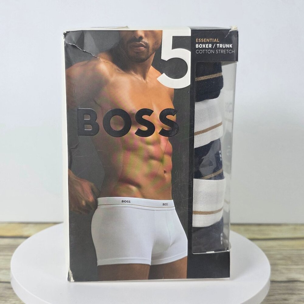 Mens BOSS Essential Boxer Trunk 5-Pack Cotton Stretch Underwear S